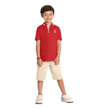 Conjunto Infantil Menino Camisa Pólo Malha E Bermuda Sarja