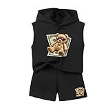 Conjunto Infantil Menino Moderno E Estiloso Kit Regata Com Capuz E Bermuda Urso Rico Com Dinheiro Preto 6 