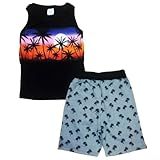 Conjunto Infantil Menino Regata E Bermuda Em Algodão Masculino Manabana Verão Preto Palmeira 6 