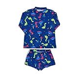 Conjunto Infantil Praia Menino Camisa Sunga Proteção Solar BR Idade 3 Anos Padrão Baby Dino Marinho M51 