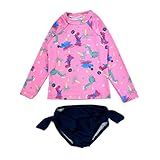 Conjunto Infantil Proteção Solar Uv Praia Blusa Maiô Biquíni BR Numérico 8 Padrão Baby Dino Rosa 