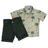Conjunto Infantil Safari Camisa Estampada Com Girafa E Palmeiras Bermuda Verde 2 Peças Meninos De 1 A 3 Anos Verde 1 