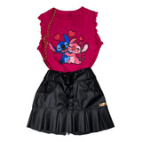 Conjunto Infantil Saia E Blusa Moda Verão Lilo Stitch Verão