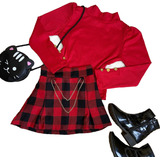 Conjunto Infantil Saia Xadrez E Camiseta Manga Longa Full