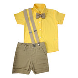 Conjunto Infantil Social Camisa Social Manga Curta Amarela