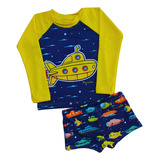 Conjunto Infantil Uv50 Proteção Solar Bebê Moda Praia Menino