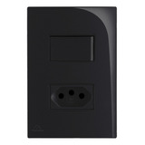 Conjunto Interruptor 1 Simples 1 Tomada 4x2 Preto Lissê