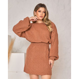 Conjunto Inverno Tricot Saia Feminino Blusa Manga Longa