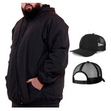 Conjunto Jaqueta Corta Vento Plus Size Boné Liso Aba Curva