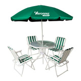 Conjunto Jardim Mesa Com 4 Cadeiras Guarda Sol Verona