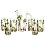 Conjunto Jarra Com 6 Copos De Cristal Palm Tree Handpaint Wolff