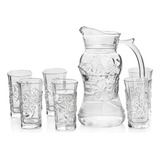 Conjunto Jarra De Suco Grande 1 8l 6 Copos 250ml Em Vidro