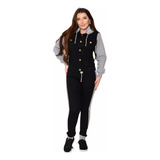 Conjunto Jeans Feminino Jaqueta Capuz Calça Com Moletom Pret