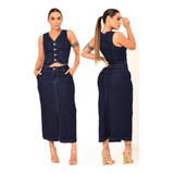 Conjunto Jeans Feminino Plus Size Dazukas Saia E Colete