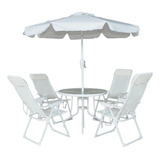 Conjunto Jogo De Mesa 4 Cadeiras E Guarda Sol Para Jardim