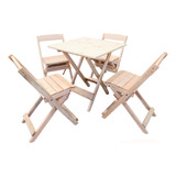 Conjunto Jogo Mesa Dobrável Bar 70x70 C 4 Cadeiras Madeira