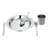 Conjunto Jogo Prato Talher E Copo Infantil Inox 5 Peças