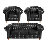 Conjunto Jogo Sofá 3 Lug Poltronas Luís Xv Chesterfield
