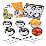 Conjunto Jogo Tigelas Com Colheres Inox Para Sobremesa Kit
