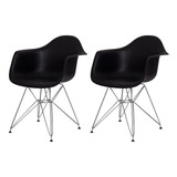 Conjunto Kit 2 Cadeiras Charles Eiffel Eames Daw C Braço Base Metal Cromada Várias Cores Sala Jantar Cozinha