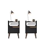Conjunto Kit 2 Mesas De Cabeceira Compactas Retrô Com Gaveta E Nicho Para Quarto Preto Freijo