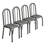 Conjunto Kit 4 Cadeiras Metal Aço Cozinha Jantar Almofadada Cor Da Estrutura Da Cadeira Cinza escuro Cor Do Assento Cinza Desenho Do Tecido Geométrico
