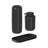 Conjunto Kit Banheiro Pia Porta Escova E Saboneteira Líquida Ou Bold Cor Preto 3 Peças