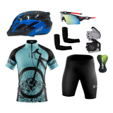 Conjunto Kit Ciclismo Capacete Manguitos Óculos luvas