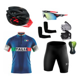 Conjunto Kit Ciclismo Capacete Manguitos Óculos luvas