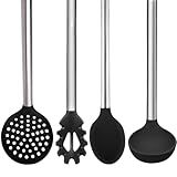 Conjunto Kit De Utensílios De Cozinha Em Silicone Com Acabamento Em Aço Inox Colher Pegador De Massa Escumadeira Concha Jogo De Espátula E Itens Para Cozinhar Preto 