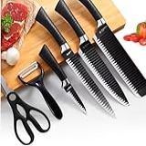 Conjunto KIT Jogo Facas Do Chef Profissional 6 Peças Churrasco Cozinha Peças Aço Inox Super Afiadas Cor Preto Premium