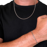 Conjunto Kit Masculino Corrente Pulseira Grumet 3mm Aço Inox
