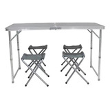 Conjunto Kit Mesa 4 Bancos Dobráveis Aluminio Cinza