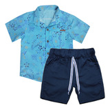 Conjunto Kit Roupa Social Infantil Menino Camisa E Bermuda