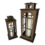 Conjunto Lanterna Colonial Lepus De Chão Madeira Mdf Sala