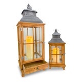 Conjunto Lanternas Decorativa Madeira Rustica C velas