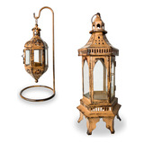 Conjunto Lanternas Design Rustico Metal Bronze 45cm 24 5cm