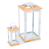Conjunto Lanternas Marroquinas Madeira Inox Grande Pequena