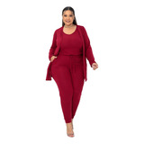Conjunto Lanzinha Cardigan kimono Regata Calça Plus Size