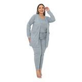 Conjunto Lanzinha Cardigan kimono Regata Calça Plus Size