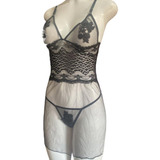Conjunto Lingerie Camisola Princesa E Calcinha Sexy C Renda