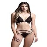 CONJUNTO LINGERIE DE TIRAS EM MICROFIBRA E RENDA CJ2397 Preto M