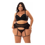 Conjunto Lingerie Sexy Com Cinta Liga Plus Size Bela Diva