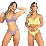 Conjunto Lingerie Sutiã Com Bojo Reforçado E Calcinha Renda Fio Duplo Luxo Sexy Cores Sortida P 