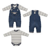 Conjunto Macacão Jeans Body Bebê Menino Azul Marinho Nate