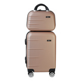 Conjunto Mala De Bordo C Rodas 360 E Frasqueira Para Viagens Silent Ipanema Champagne