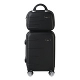 Conjunto Mala De Bordo C Rodas 360 E Frasqueira Para Viagens Silent Ipanema Preta