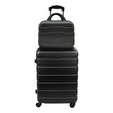 Conjunto Mala De Bordo Viagem Com Frasqueira Rodinha 360 Cor Preto Listras