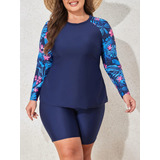 Conjunto Manga Longa Plus Size Proteção Uv Tendência Praia
