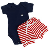 Conjunto Marinheiro De Bebê Body E Shorts Tapa Fralda
